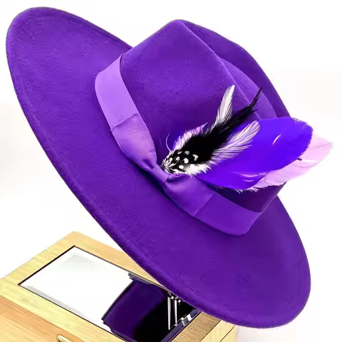 Royal blue fedora hat 9.5cm brim feather accessories wide brim jazz hat female imitation fedora hat 