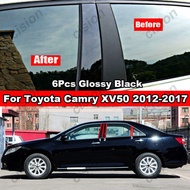 6ชิ้นเคลือบเงาคาร์บอนไฟเบอร์สีดำรถหน้าต่างประตูคอลัมน์ B C BC เสาโพสต์ปกตัดสำหรับ Toyota Camry XV40 XV50 XV70 2006-2022กระจกผล PC สติ๊กเกอร์อุปกรณ์จัดแต่งทรงผม