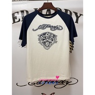 ED Edhardy Street Wear Printed Hot Rhinestone Tiger Head Summer Casual Loose Ladies T-Shirt Pure Cot