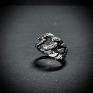 手工純銀古巴鏈戒指 復古 做舊 銀粉 香港設計製造