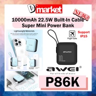 Awei P86K 10000mAh Power Bank Mini Powerbank 22.5W Built In Cable Powerbank Awei Power Bank