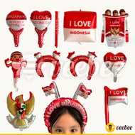 MERAH Red and white flags, August 17 foil balloons, August decoration/s, flag balloons