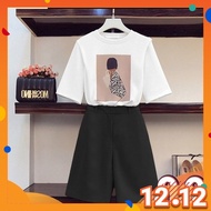 CY 111 Women Girls Leopard Print Fashion Female Half Sleeve Round Neck T-shirt Shorts (Two Piece Sui