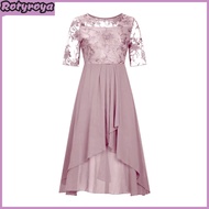 Womens Floral Lace Midi Dress Summer Crewneck Chiffon Swing Dress Cocktail Evening Long Dress for We