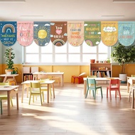 8 Pcs Boho Classroom Curtains with Inspirational Words Back to School Rainbow Colorful Window Decor