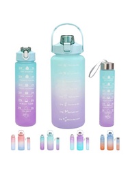 Juego de 3 botellas de agua motivacionales con pajita, 64 oz (aprox. 1800 ml), 25 oz (aprox. 710 ml), 10 oz (aprox. 300 ml), marcador de tiempo, botella de medio galón a prueba de fugas de gran capacidad (aprox. 1,8 l) / 2 l / 68 oz, ideal para Deportes, gimnasio y viajes, sin Bpa: color degradado