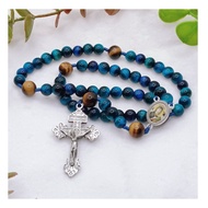 Catholic Rosary Our Lady Perpetual Help Rosary Blue & Yellow Tiger Eye Handmade Baptism Gift