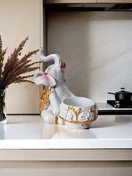 1個多彩樹脂小象造型燭台，動物主題裝飾，附有正能量訊息，適用於桌面裝飾及搭配蠟燭調節氛圍