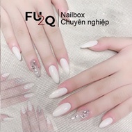 Nailbox Fu2Q - Opaque White Pointed Fake Nails with Stones