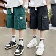 Five-point pants Boys Pocket Overalls 2025 Khaki pants Boys Loose Casual five-point Children Shorts 