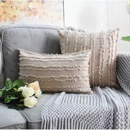 Yellow Beige Navy Grey Linen Cotton Decorative Pillow Case Tassles Floral Cushion Cover Sofa Pillow 