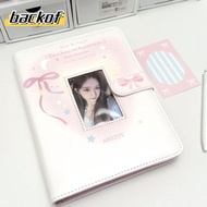 BACKOF 1pc 3-inch Photocard Holder, Loose-leaf PU Photo Card Binder, Sweet A5 Bow Star Patterns Coll