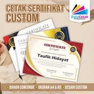 Cetak Print Sertifikat Piagam Penghargaan ukuran a4/a5 Custom