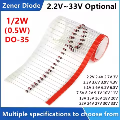 100pcs 1/2W 0.5W Zener Diode DO-35 2.2/2.4/2.7/3/3.3/3.6/3.9/4.3/5.1/5.6/6.8/7.5/8.2/9.1/10/11/13/15