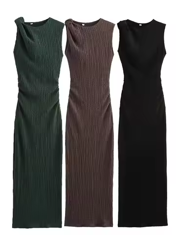 ZAJIA2002 new women's clothing European and American style fashion simple slim knot texture long dre