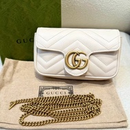 GUCCI GG Marmont Logo Bag Supermini Mini White 金標 皮革 包包 斜挎包 單肩包 超迷你白色 | 476433-DSVRT-9022 | 全新正牌正貨