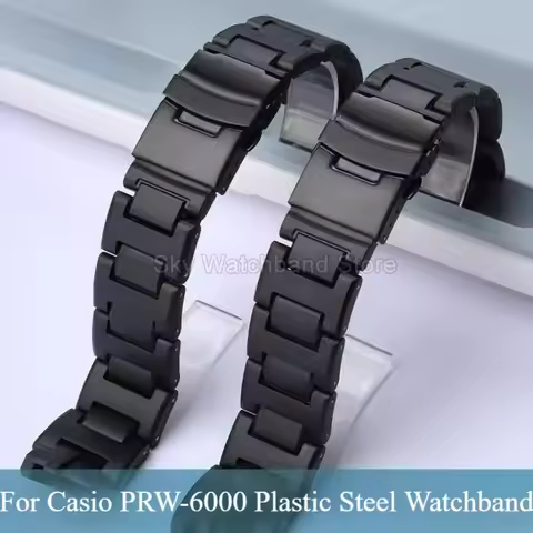 For ​​Casio PRO TREK Special Size Black Plastic Steel Watchband Convex Interface for PRW-3000 PRW-61