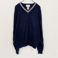 Eddie Bauer 棉質針織毛衣，V 領，海軍藍，M 碼，古著。