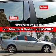 4/6/8/10Pcs Glossy Black/Carbon Fiber Style Car Window Door Column BC Pillar Post Cover Trim For Mazda 6 Hatchback / Sedan 2002-2021 PC Material Sticker Styling Accessories