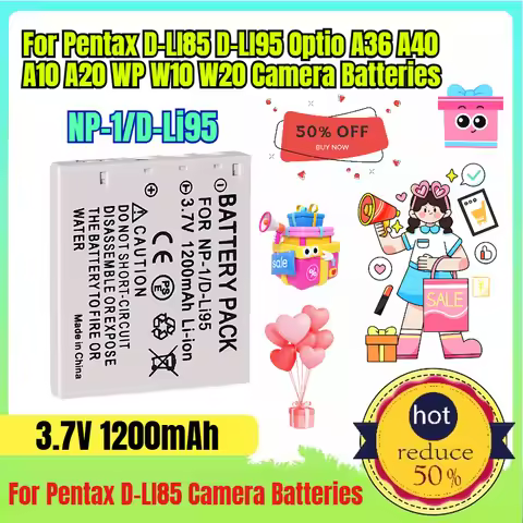 3.7V 1200mAh for Pentax D-LI85 D-LI95 Optio A36 A40 A10 A20 WP W10 W20 Camera Batteries