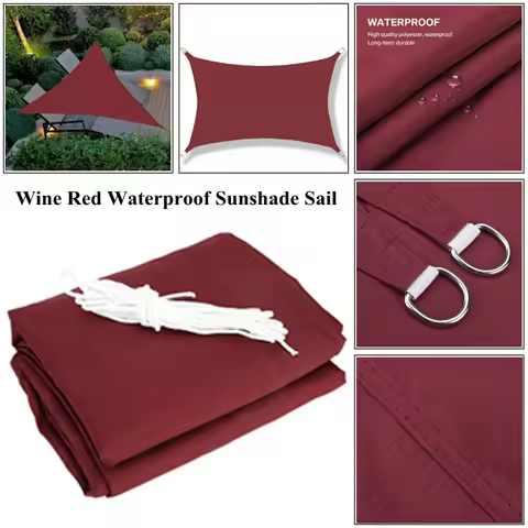 Wine Red Outdoor Waterproof Shading Sail Garden Patio Triangular Awning Swimming Pool Sun Shade Sail