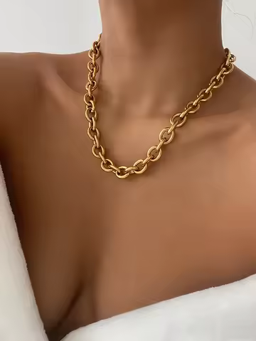 Titanium With 18K Gold Statement O Shap Chains Necklaces Women Stainless Steel Jewelry Punk Party De