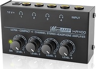 HA400 Headphone Amplifier -4 Channel Metal Stereo Audio Amplifier, Mini Earphone Audio Amplifier wit