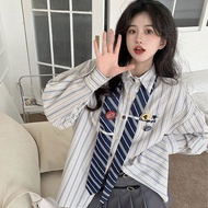Zhu XIA áo sọc mới phong cách Đại Học lỏng sinh viên áo cà vạt Bestie trang phục