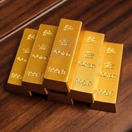 【現貨】仿真金條 實心沙金擺件 假金磚 金塊 銀行鍍金樣品 中國黃金合金道具