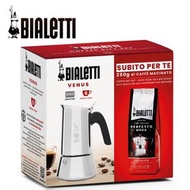 BIALETTI - 6杯套裝 VENUS不銹鋼電磁爐摩卡咖啡壺 連250g咖啡粉(CLASSICO榛子乾果味)