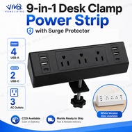 9-in-1 Desk Clamp Power Strip Extension Cord Extension Wire, 3 AC, 4 USB-A, 2 USB-C 20W