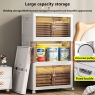 Folding Storage Box Cabinet Wardrobe Transparent Double Door Foldable Home Clothes Snacks Storage Ca