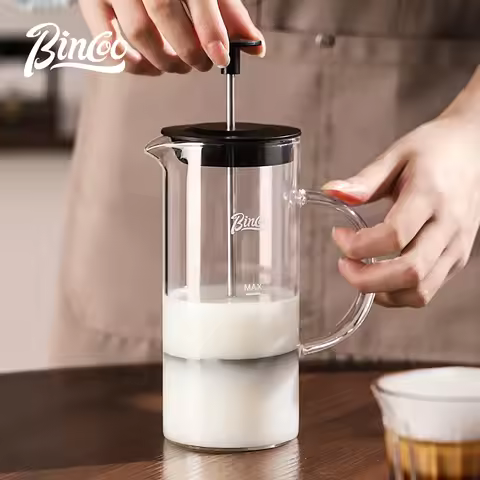 Manual Milk Frother French Press Coffee Maker Heat Resistant Borosilicate Glass Coffee Pot for Campi