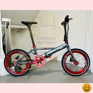 Fnhon Monsoon 20” • 20 Speeds Shimano Tiagra • Litepro Schwalbe Marathon Folding Bicycle Foldie Folding Fold Bike • 406 tyres inches Grey Red • Crius Velocity Master Gust Tornado Blast Dahon Tern Bifold • Customise My Bicycle •