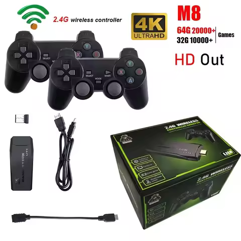 2.4G Video Game Console Dual Wireless Controller Game Stick 4K 10000 Games 32/64GB Retro Games for P