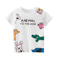 LJMOFA Kids T-shirt Summer Pure Cotton Short Sleeve Fashion Print Cute Cartoon Round Neck Top for 2-
