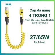 XO Multifunctional Spring Charging Cable, 4in1 Fast Charging Cable, good data transfer, car charging