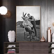 Black White Hair Salon Decor Vintage Photo Ww2 Pilot Haircut Poster Prints Barber Shop Wall Art 0717