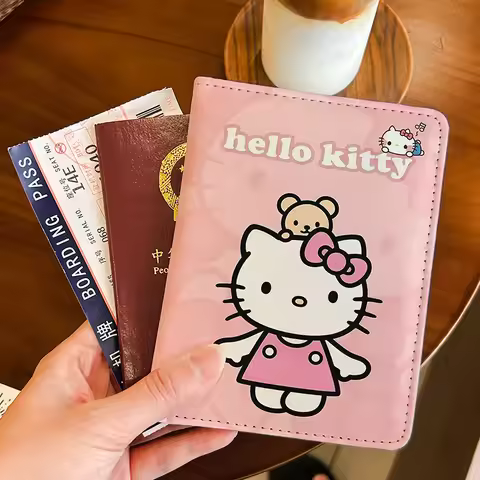 Cartoon Sanrio Hello Kitty Passport Cover Women Travel Essentials PU Leather Passport Holder Case Gi