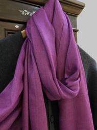 100%  Pure Pashmina  Cashmere  喀什米爾羊毛 手工圍巾 披肩 輕薄鑽石織紋-葡紫色