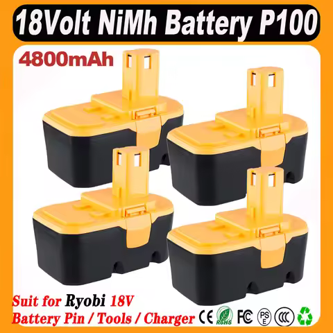 1/2/4 Pcs 4.8AH Ni-Mh P100 Replace for Ryobi 18V Battery Pin P101 ABP1801 ABP1803 BPP1820 Compatible