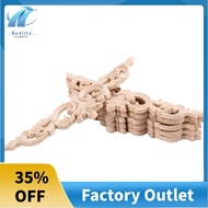 6Pcs Onlay Wood Mouldings Wood Applique Wood Decal Carved Unpainted Long Flower Rubber Wood Corner F