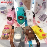 OPPO Realme X50 5G Reno 3 X2 Pro Ace XT X2 Wallet Case + Lanyard Cute Cartoon Bear Rabbit Zipper Coin Purse Case Cover