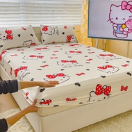 Kitty Printed 100%cotton Cartoon Printed Single / Queen / King Size Mattress Protector Fitted Bedsheet Bedsheet Cadar Pillowcase