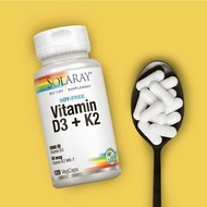 Vitamin D Solaray D3 + K2 Soy-Free 125mcg(5000 IU) 60 & 120 VegCaps