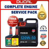 DUCAL PREMIUM Engine Oil SAE 20W50 API SL/CF 4 Litres ( FREE Engine Flush &amp; Oil Treatment ) &amp; ( Free Mileage Sticker )~ Complete Service Pack 20w50 4L MINYAK HITAM MINYAK ENJIN PROTON PERODUA TOYOTA HONDA MERCEDES  BMW  AUDI VOLKSWAGEN MAZDA