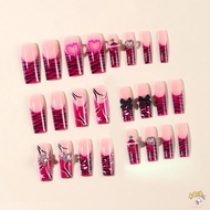 Long Square Rose Red Press on Nails  3D Press ons Gothic Gyaru Acrylic Nails for DIY Nail Design Art