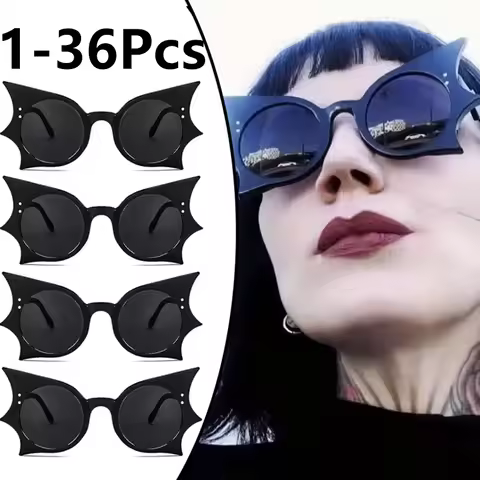 1-36Pcs Bat Sunglasses Black Retro Punk Hip Hop Style Sunglasses for Halloween Everyday Life Party F