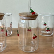 BON BON projects - Emoji glass tumbler with straw - แก้วมีฝาพร้อมหลอดเข้าเซท