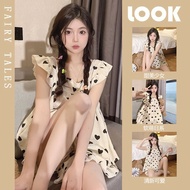 Bộ mặc nhà Bộ xinh hai dây bèo kèm nơ chun bản to mềm chất đũi gân mềm mát cho nữ Pajamas